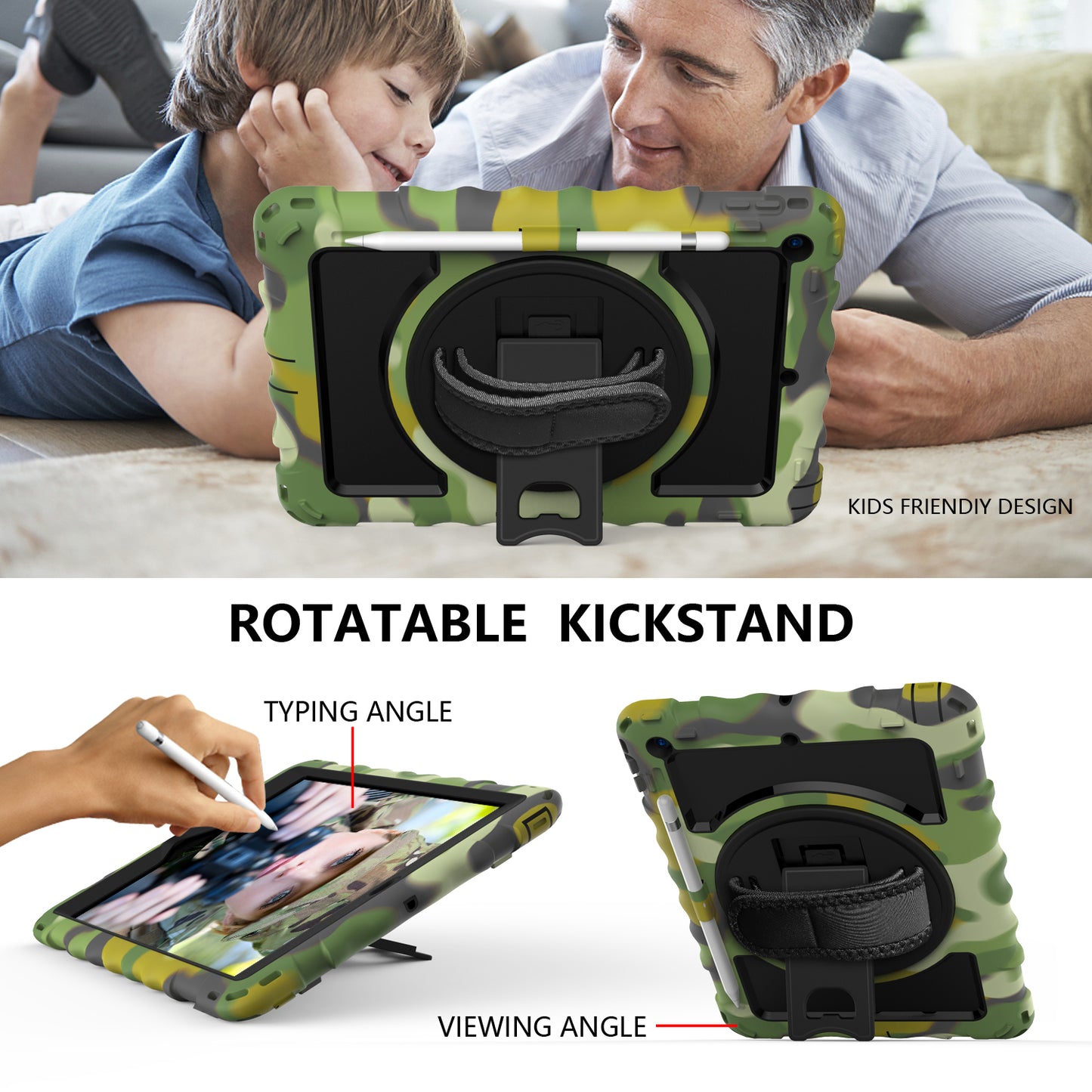 For iPad 10.2 (2021) / (2020) / (2019) Rotating Kickstand Tablet Case Silicone+PC Anti-drop Tablet Cover