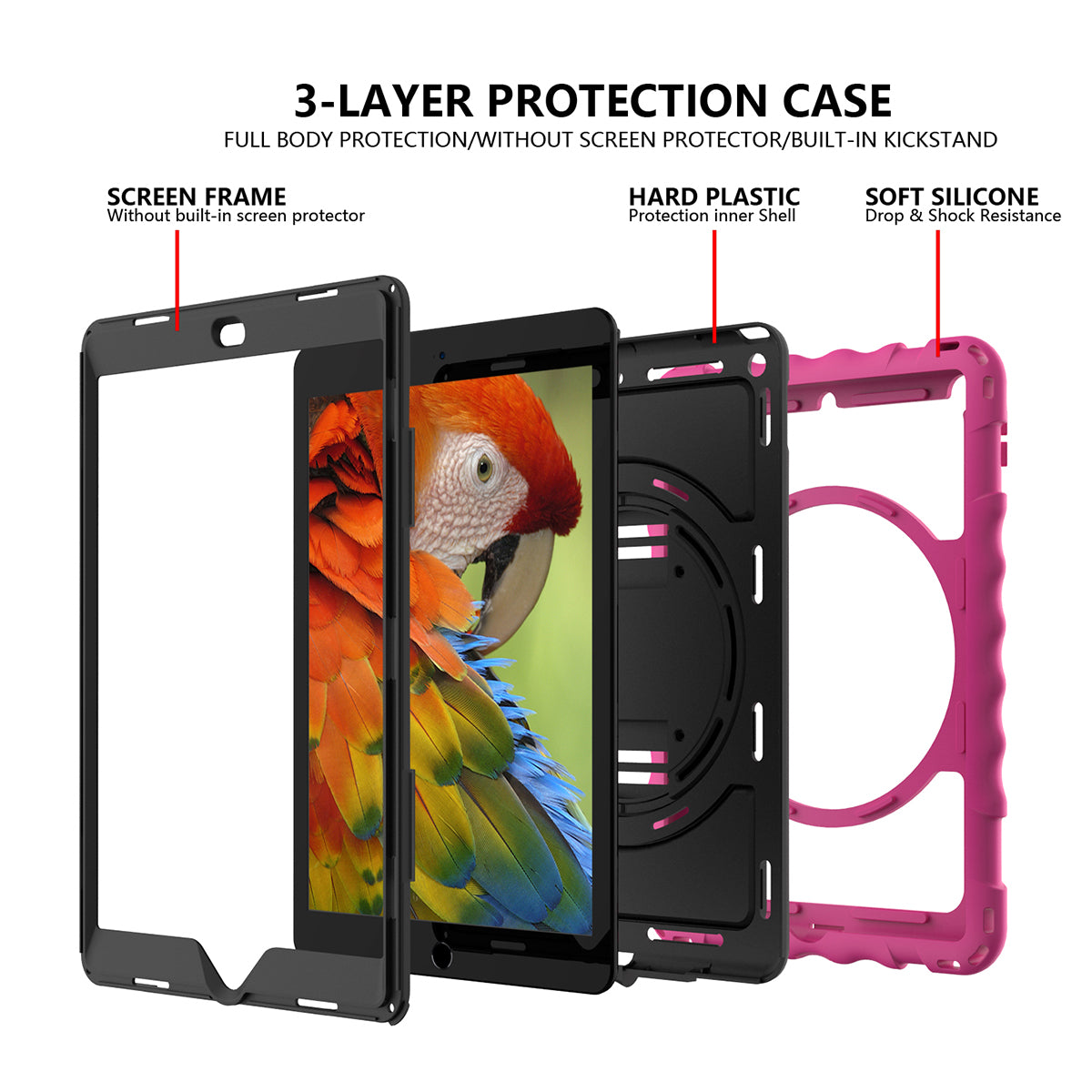 For iPad 10.2 (2021) / (2020) / (2019) Rotating Kickstand Tablet Case Silicone+PC Anti-drop Tablet Cover
