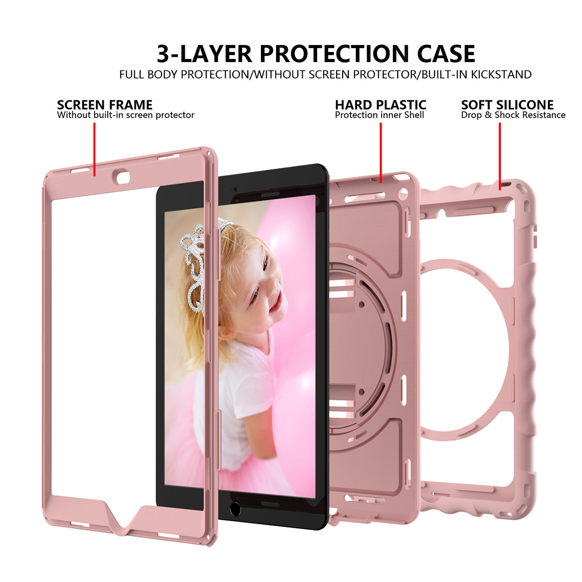 For iPad 10.2 (2021) / (2020) / (2019) Rotating Kickstand Tablet Case Silicone+PC Anti-drop Tablet Cover