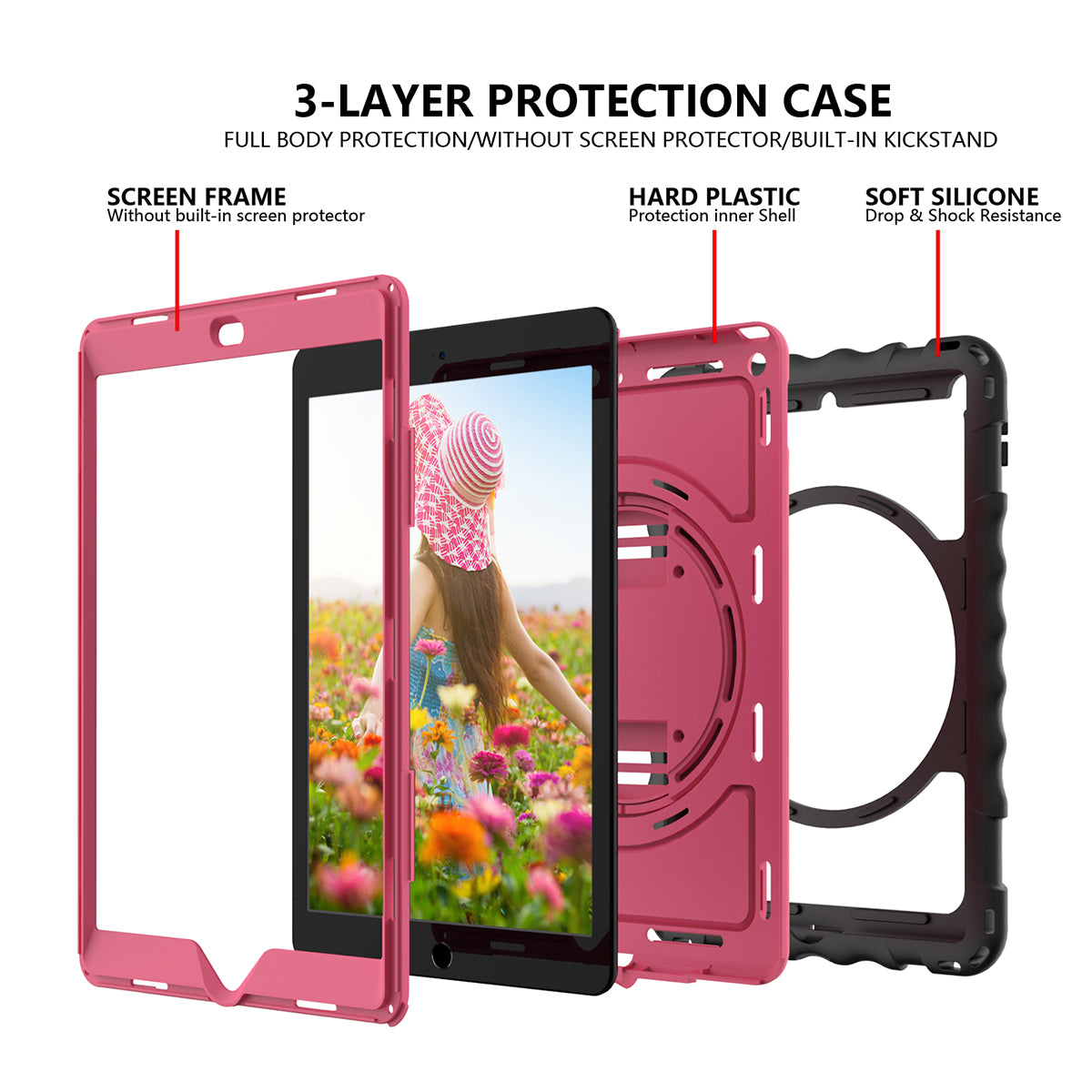 For iPad 10.2 (2021) / (2020) / (2019) Rotating Kickstand Tablet Case Silicone+PC Anti-drop Tablet Cover