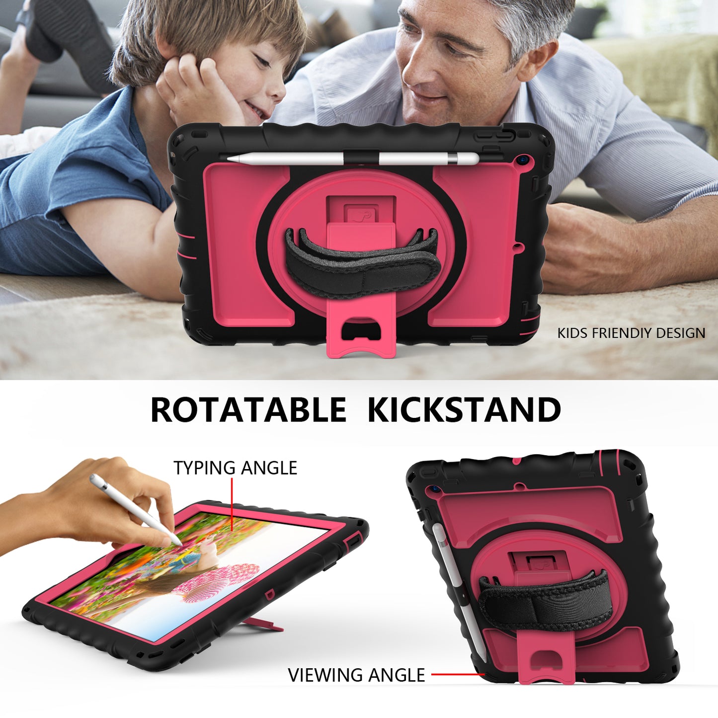 For iPad 10.2 (2021) / (2020) / (2019) Rotating Kickstand Tablet Case Silicone+PC Anti-drop Tablet Cover