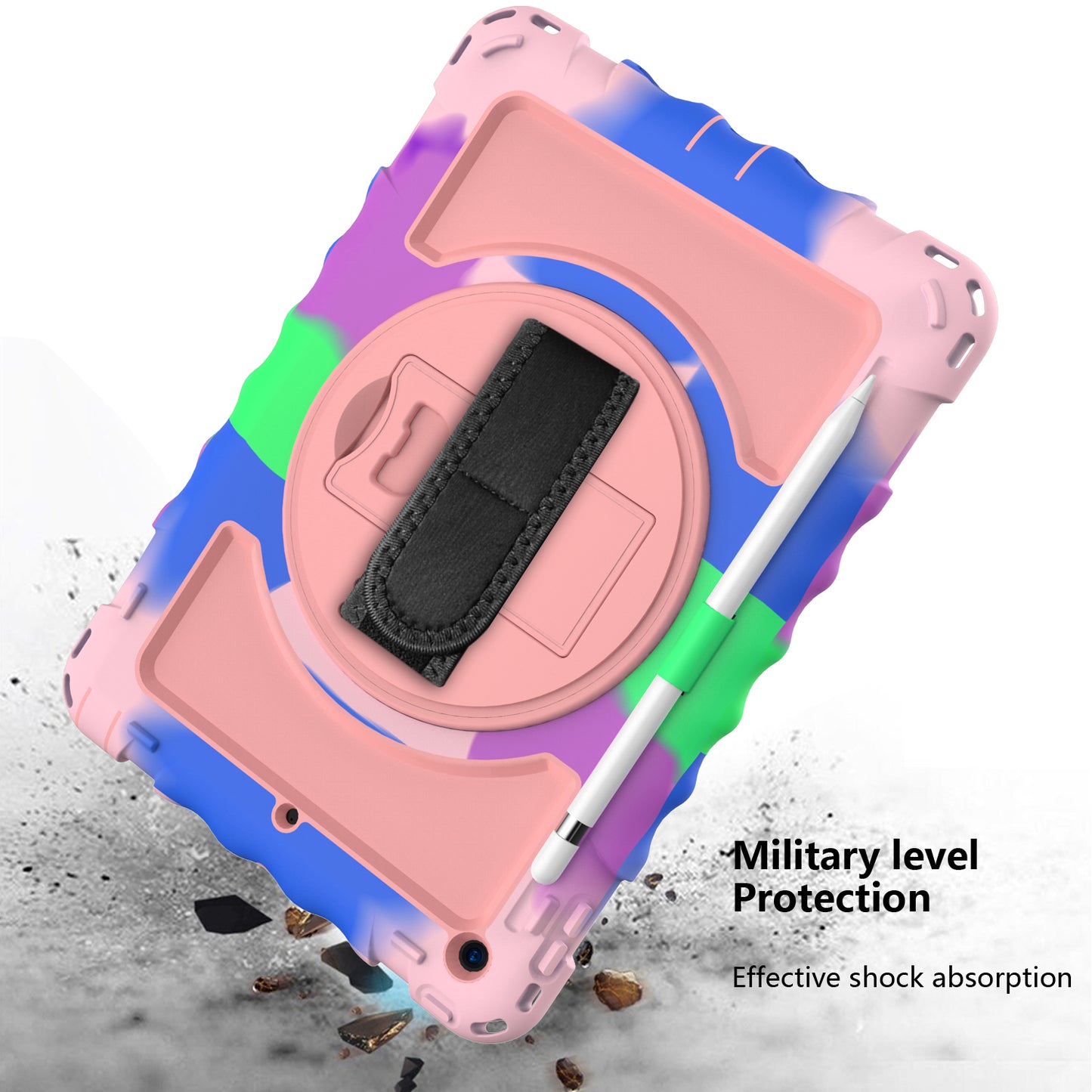 For iPad 10.2 (2021) / (2019) / (2020) Anti-Drop Case Silicone+PC Kickstand Tablet Cover with Shoulder Strap