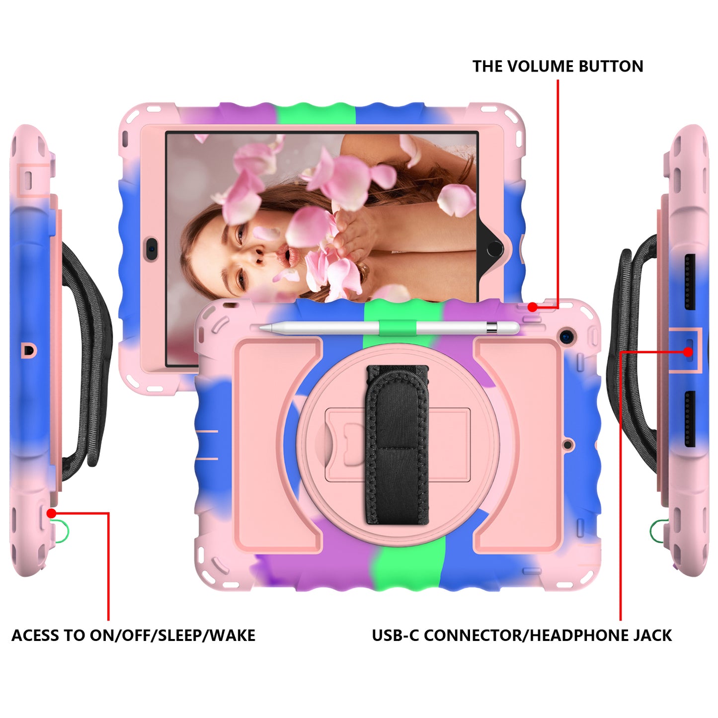 For iPad 10.2 (2021) / (2019) / (2020) Anti-Drop Case Silicone+PC Kickstand Tablet Cover with Shoulder Strap