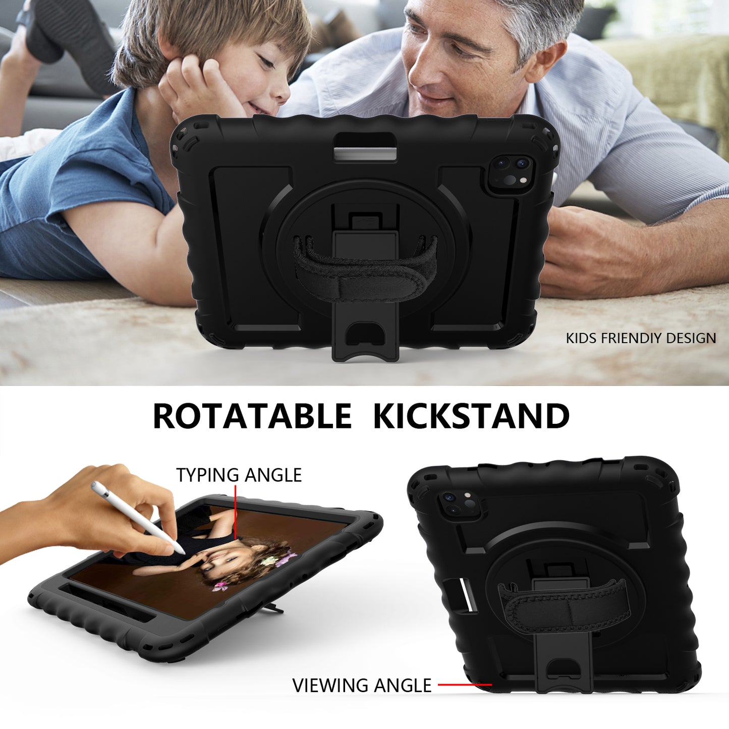 For iPad Pro 11-inch (2018) / (2020) / (2021) / (2022) / Air (2022) / (2020) Shockproof Kickstand Case Silicone+PC Tablet Cover