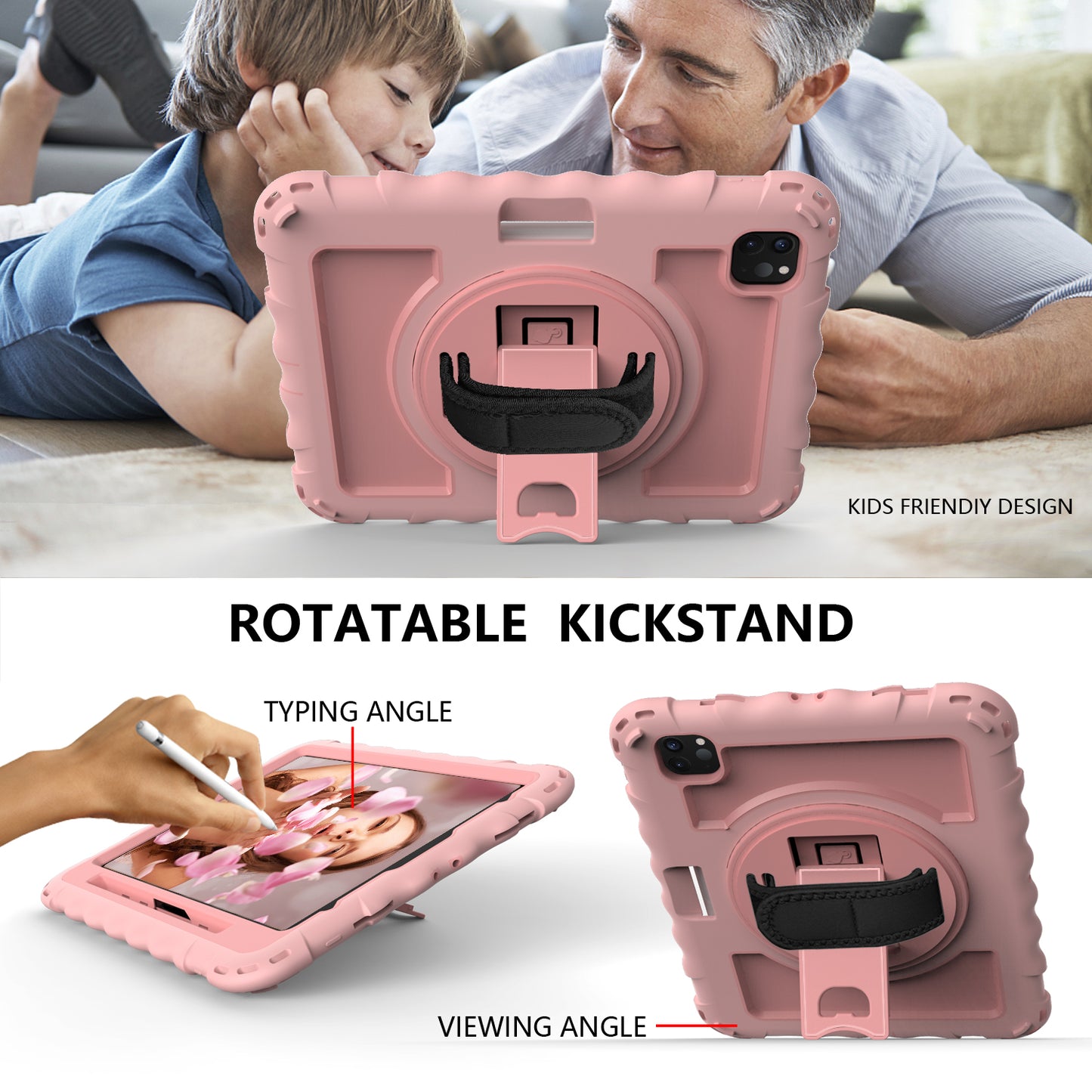 For iPad Pro 11-inch (2018) / (2020) / (2021) / (2022) / Air (2022) / (2020) Shockproof Kickstand Case Silicone+PC Tablet Cover