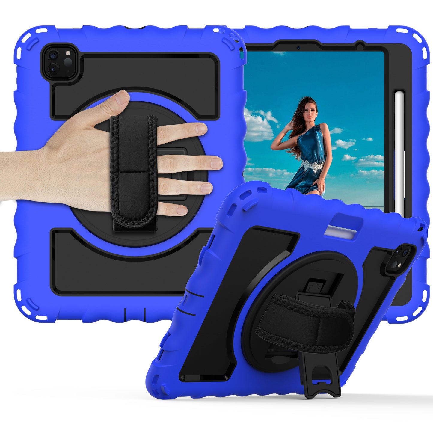 For iPad Pro 11-inch (2018) / (2020) / (2021) / (2022) / Air (2022) / (2020) Shockproof Kickstand Case Silicone+PC Tablet Cover
