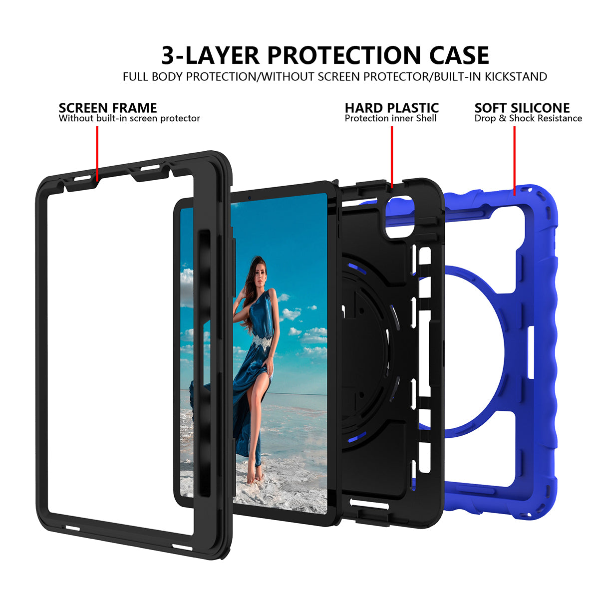 For iPad Pro 11-inch (2018) / (2020) / (2021) / (2022) / Air (2022) / (2020) Shockproof Kickstand Case Silicone+PC Tablet Cover