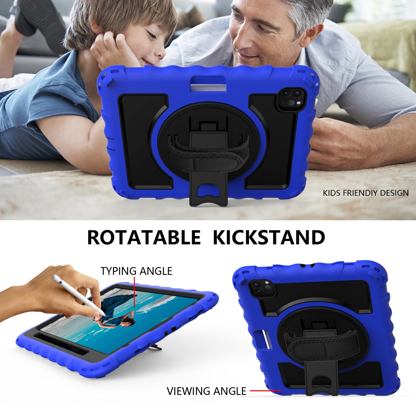 For iPad Pro 11-inch (2018) / (2020) / (2021) / (2022) / Air (2022) / (2020) Shockproof Kickstand Case Silicone+PC Tablet Cover