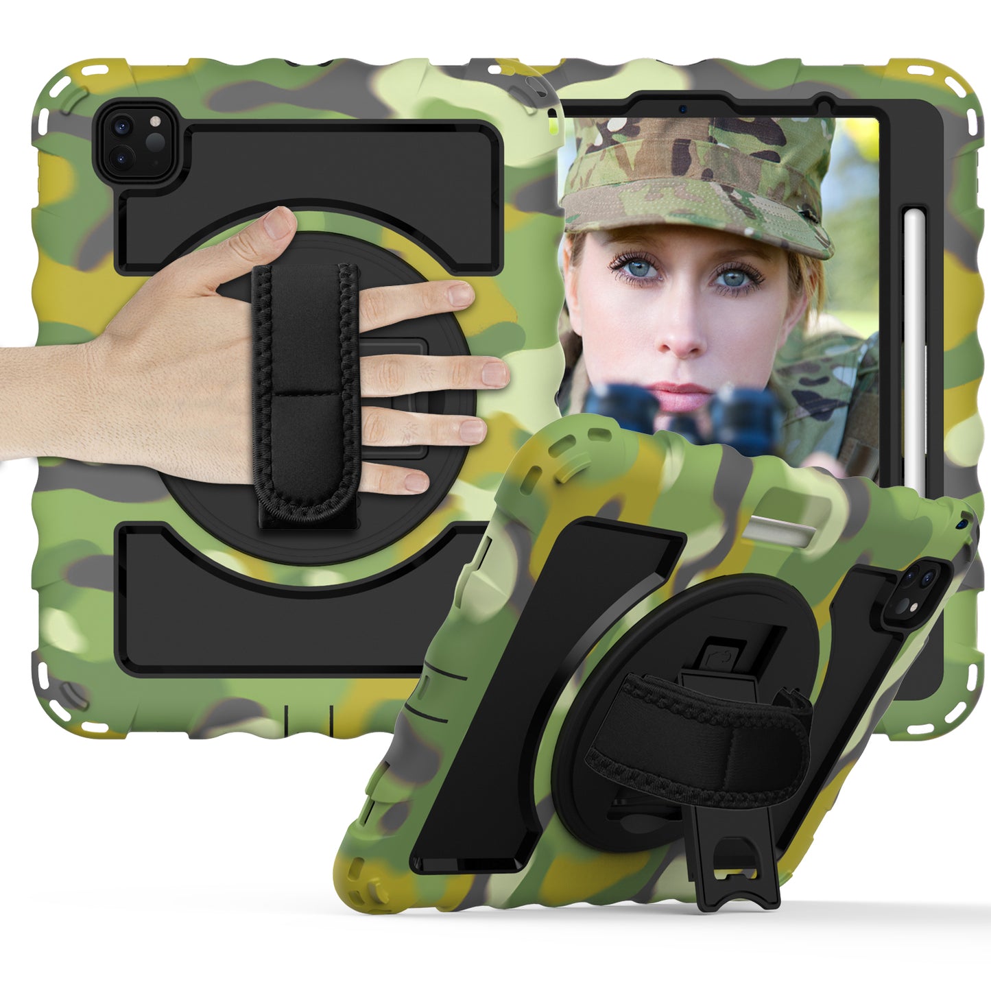 For iPad Pro 11-inch (2018) / (2020) / (2021) / (2022) / Air (2022) / (2020) Shockproof Kickstand Case Silicone+PC Tablet Cover