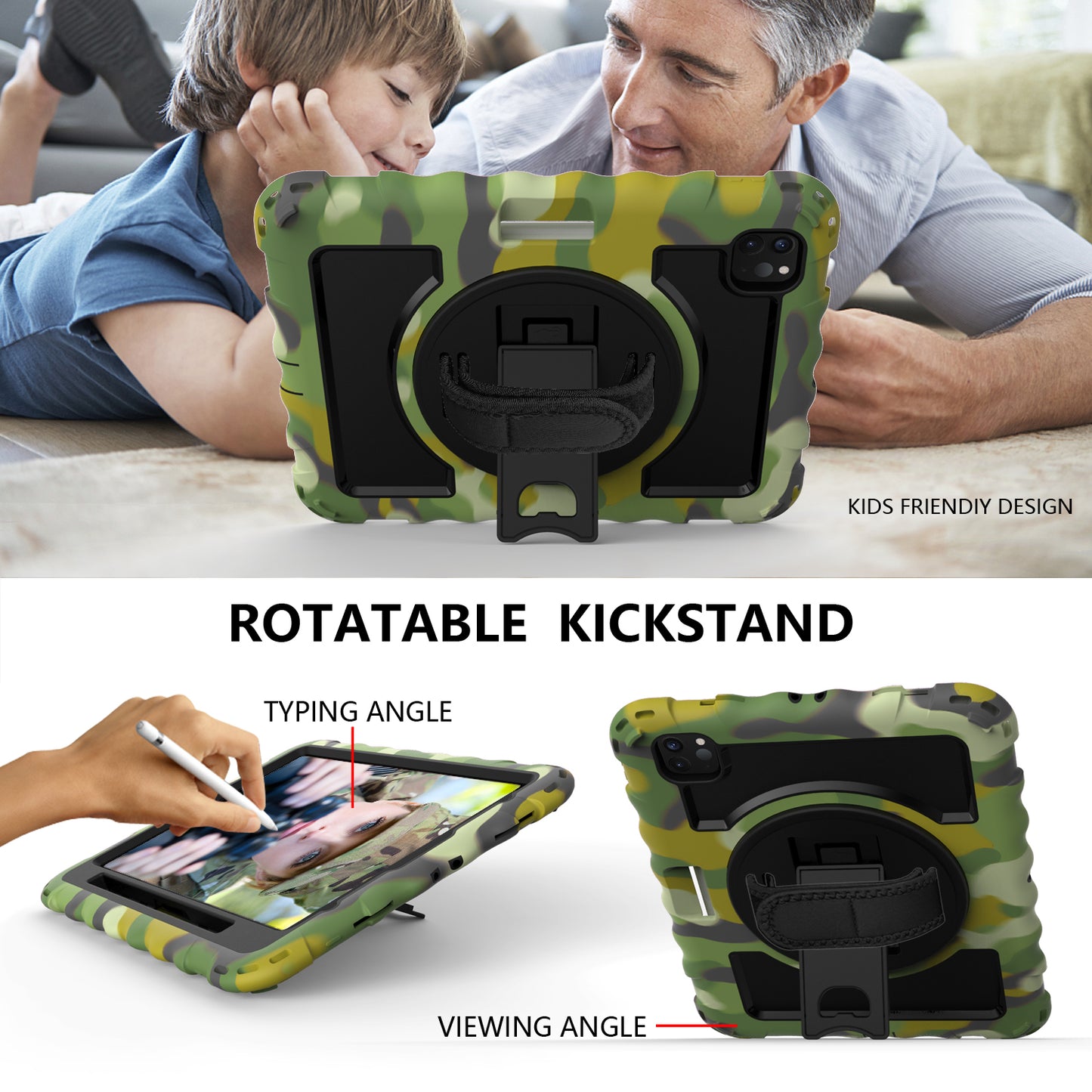 For iPad Pro 11-inch (2018) / (2020) / (2021) / (2022) / Air (2022) / (2020) Shockproof Kickstand Case Silicone+PC Tablet Cover