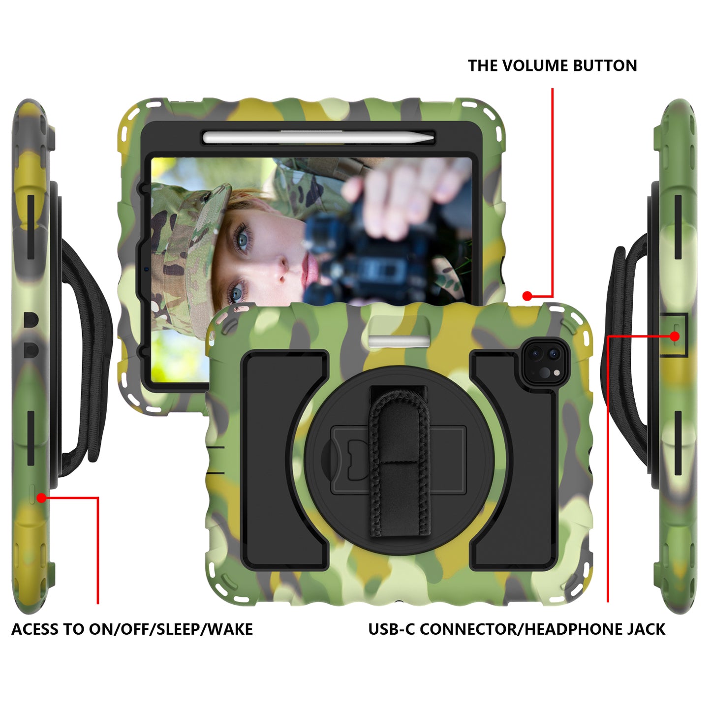 For iPad Pro 11-inch (2018) / (2020) / (2021) / (2022) / Air (2022) / (2020) Shockproof Kickstand Case Silicone+PC Tablet Cover