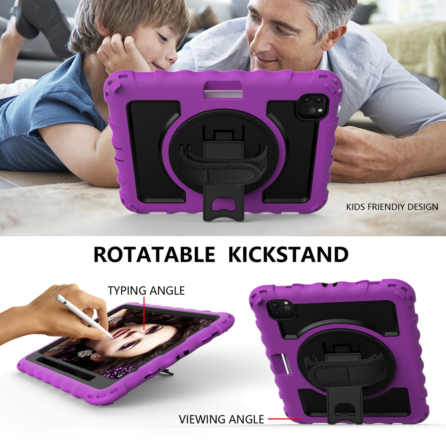 For iPad Pro 11-inch (2018) / (2020) / (2021) / (2022) / Air (2022) / (2020) Shockproof Kickstand Case Silicone+PC Tablet Cover