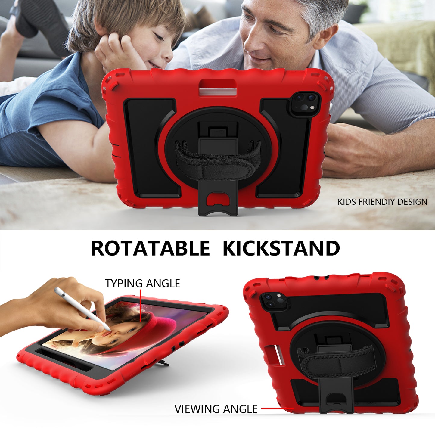 For iPad Pro 11-inch (2018) / (2020) / (2021) / (2022) / Air (2022) / (2020) Shockproof Kickstand Case Silicone+PC Tablet Cover