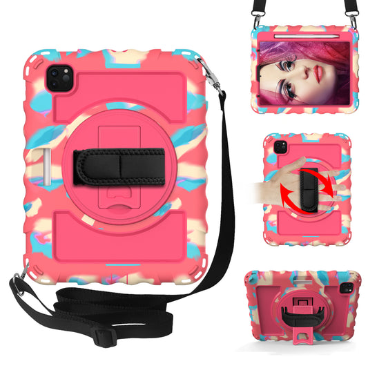 For iPad Pro 11-inch (2018) / (2020) / (2021) / (2022) / Air (2022) / (2020) Anti-Drop Kickstand Case Silicone+PC Tablet Cover with Strap