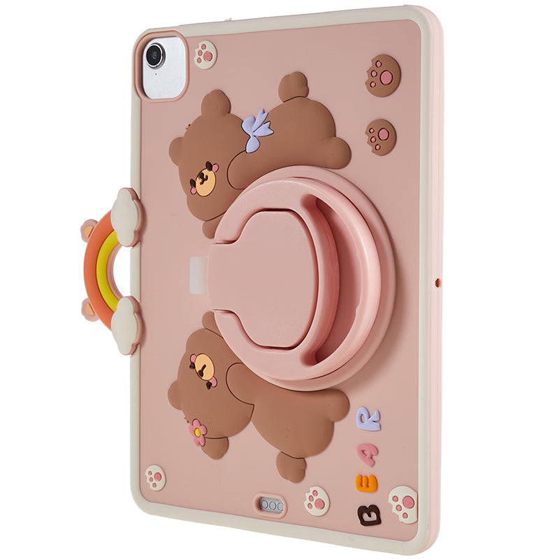 For iPad Air (2020) / (2022) / iPad Pro 11 (2020) / (2021) / (2022) PC+Silicone Case Rotary Kickstand Cartoon Bear Tablet Cover