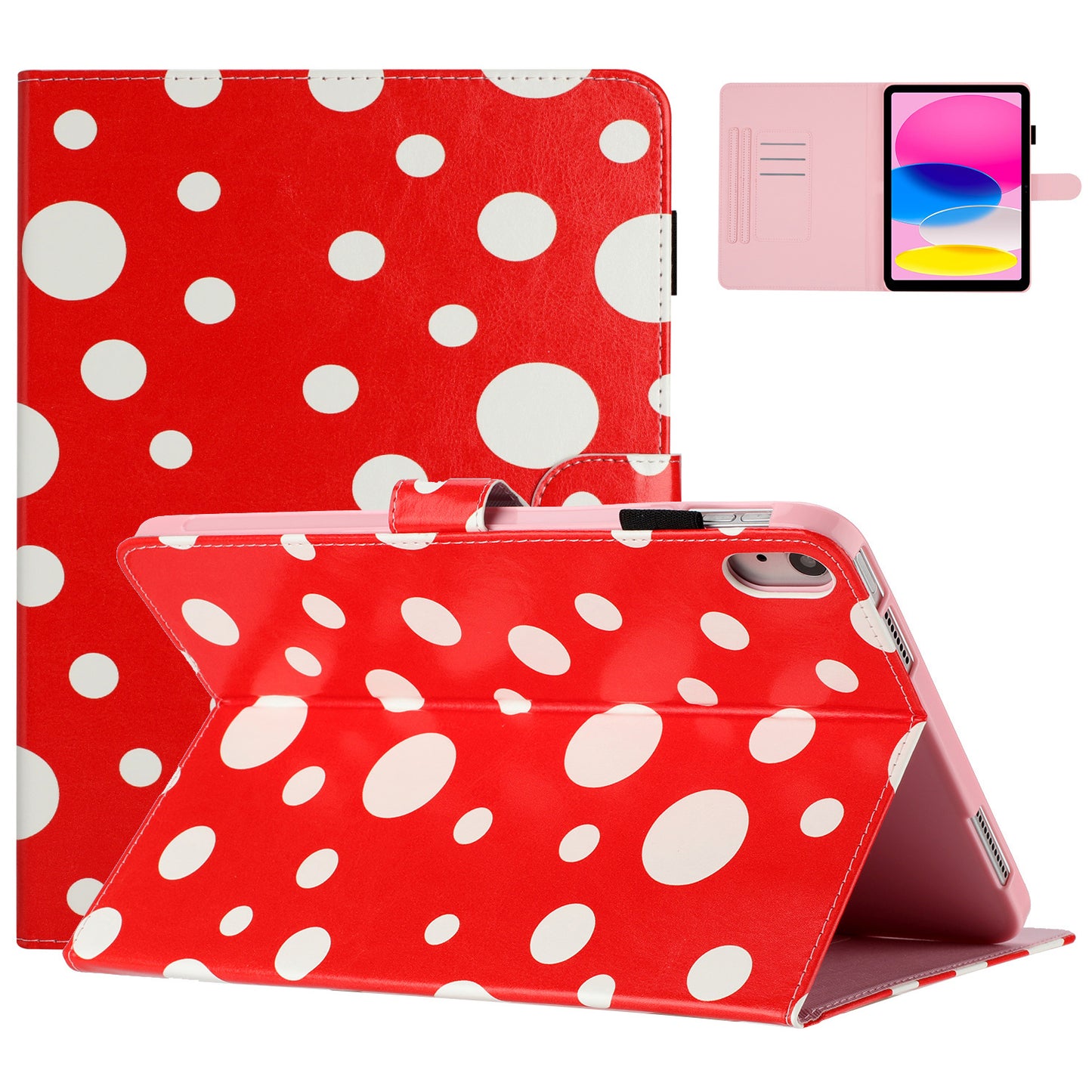 For iPad 10.9 (2022) PU Leather Tablet Cover Dots Pattern Stand Smart Cover with Card Holder