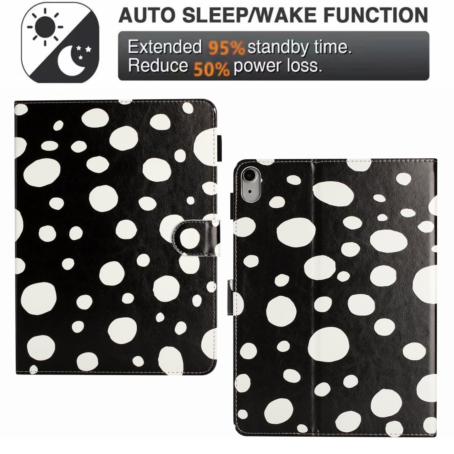 For iPad 10.9 (2022) PU Leather Tablet Cover Dots Pattern Stand Smart Cover with Card Holder