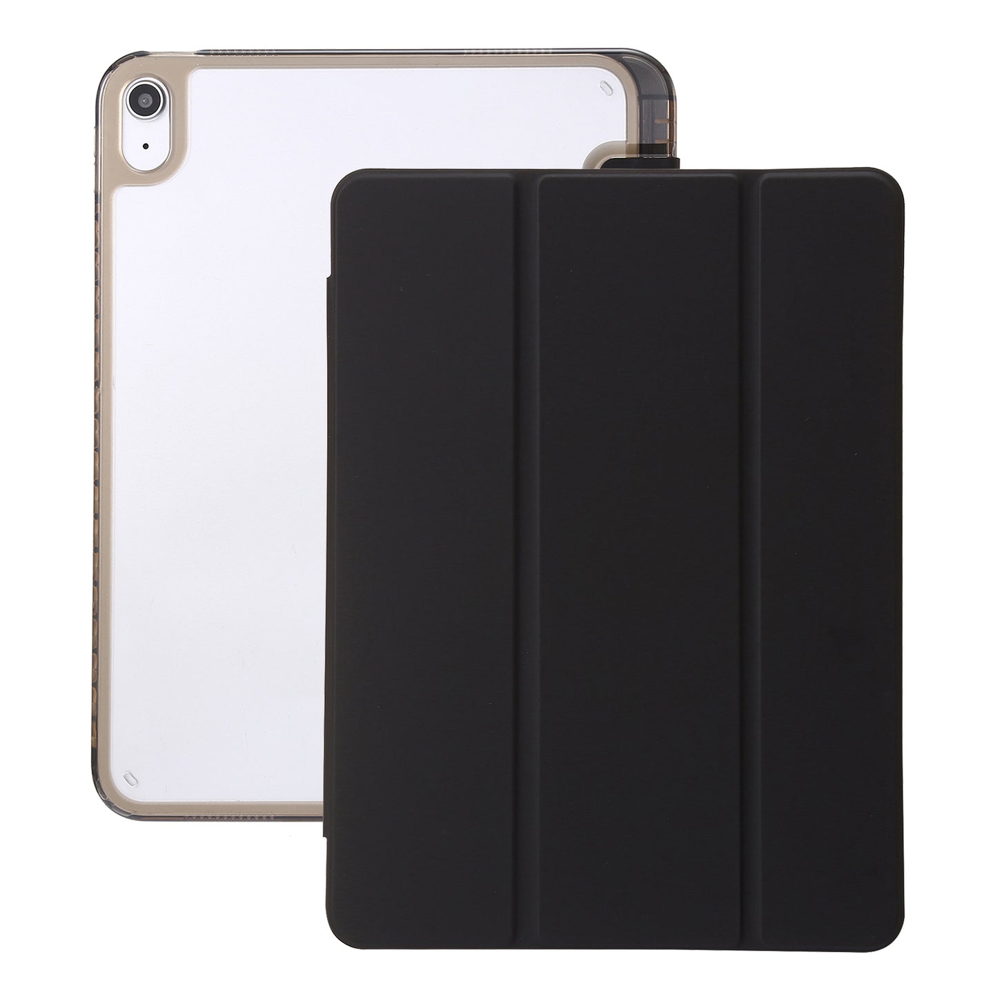 For iPad 10.9 (2022) Tri-fold Stand Smart Case PU Leather Transparent Acrylic+TPU Tablet Cover