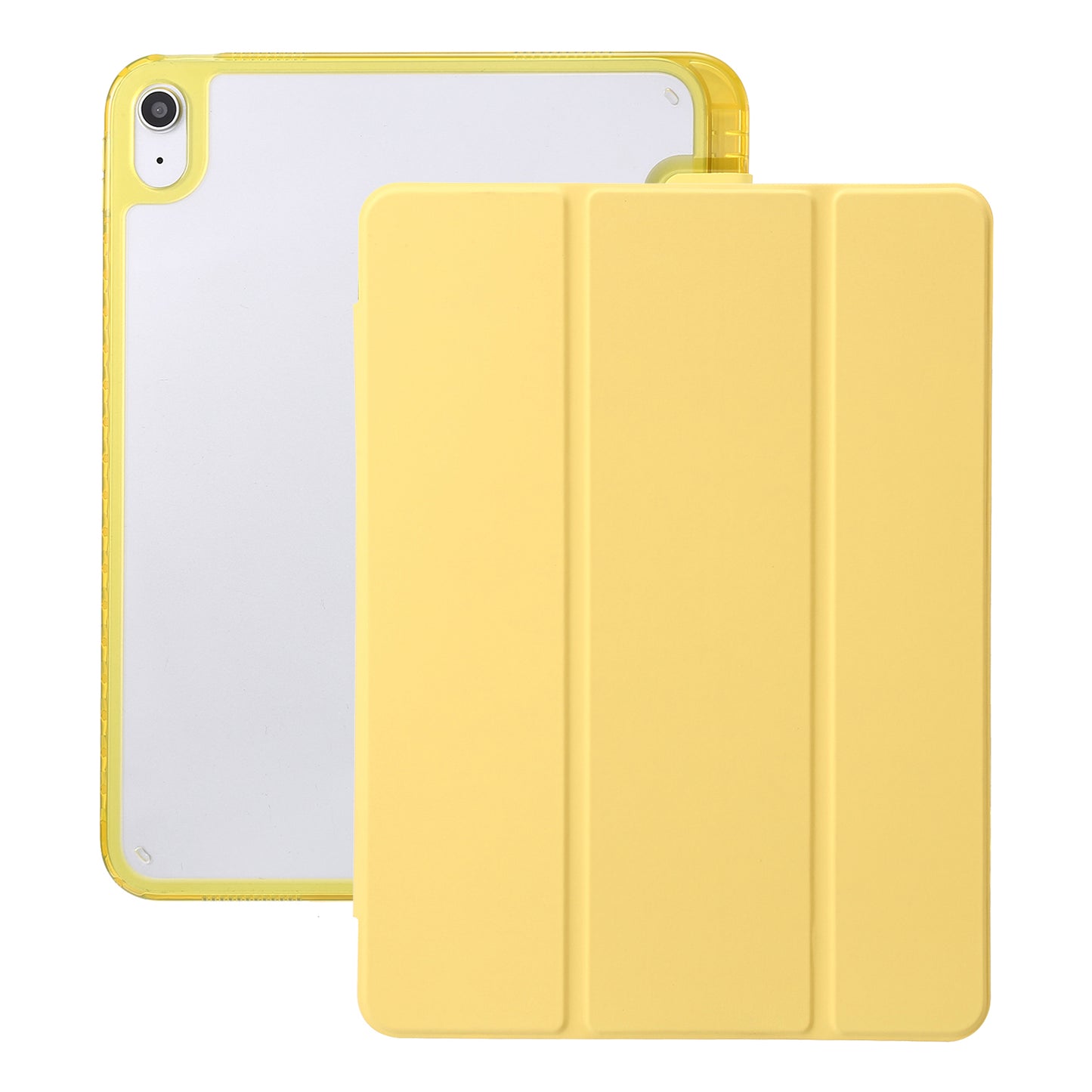 For iPad 10.9 (2022) Tri-fold Stand Smart Case PU Leather Transparent Acrylic+TPU Tablet Cover