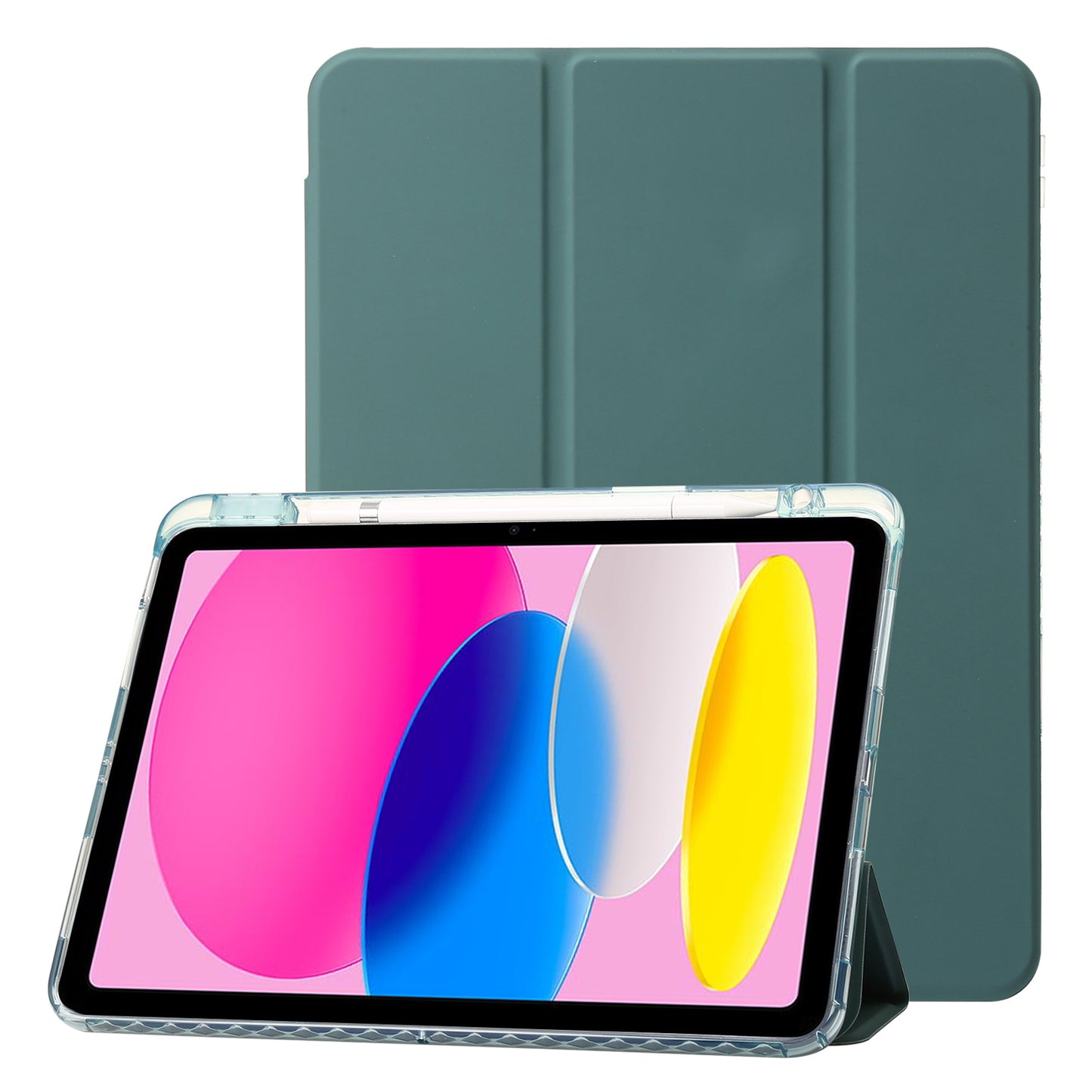 For iPad 10.9 (2022) Tri-fold Stand Smart Case PU Leather Transparent Acrylic+TPU Tablet Cover