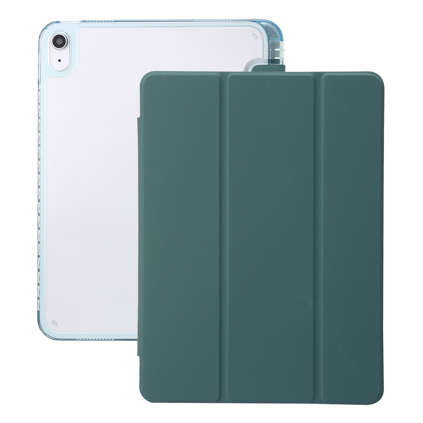 For iPad 10.9 (2022) Tri-fold Stand Smart Case PU Leather Transparent Acrylic+TPU Tablet Cover
