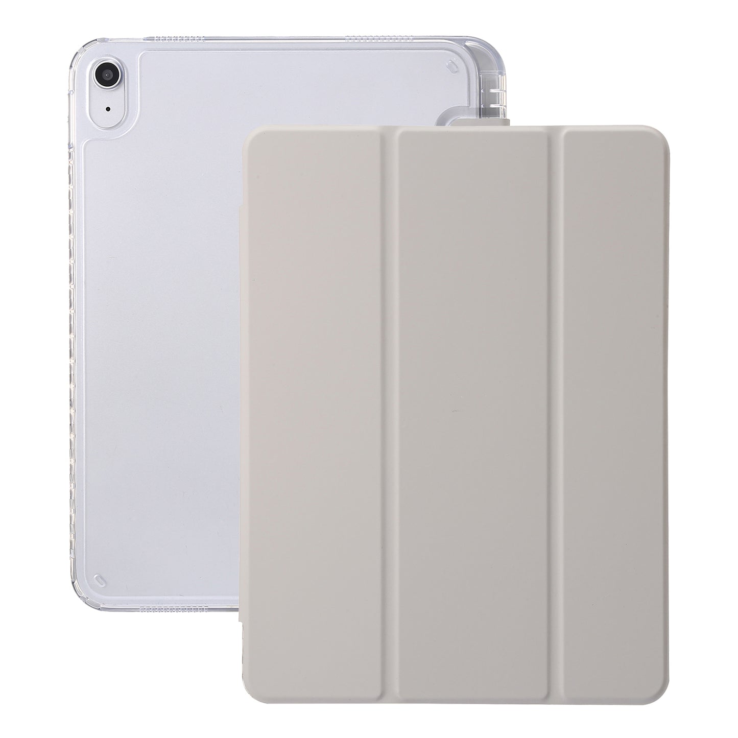 For iPad 10.9 (2022) Tri-fold Stand Smart Case PU Leather Transparent Acrylic+TPU Tablet Cover