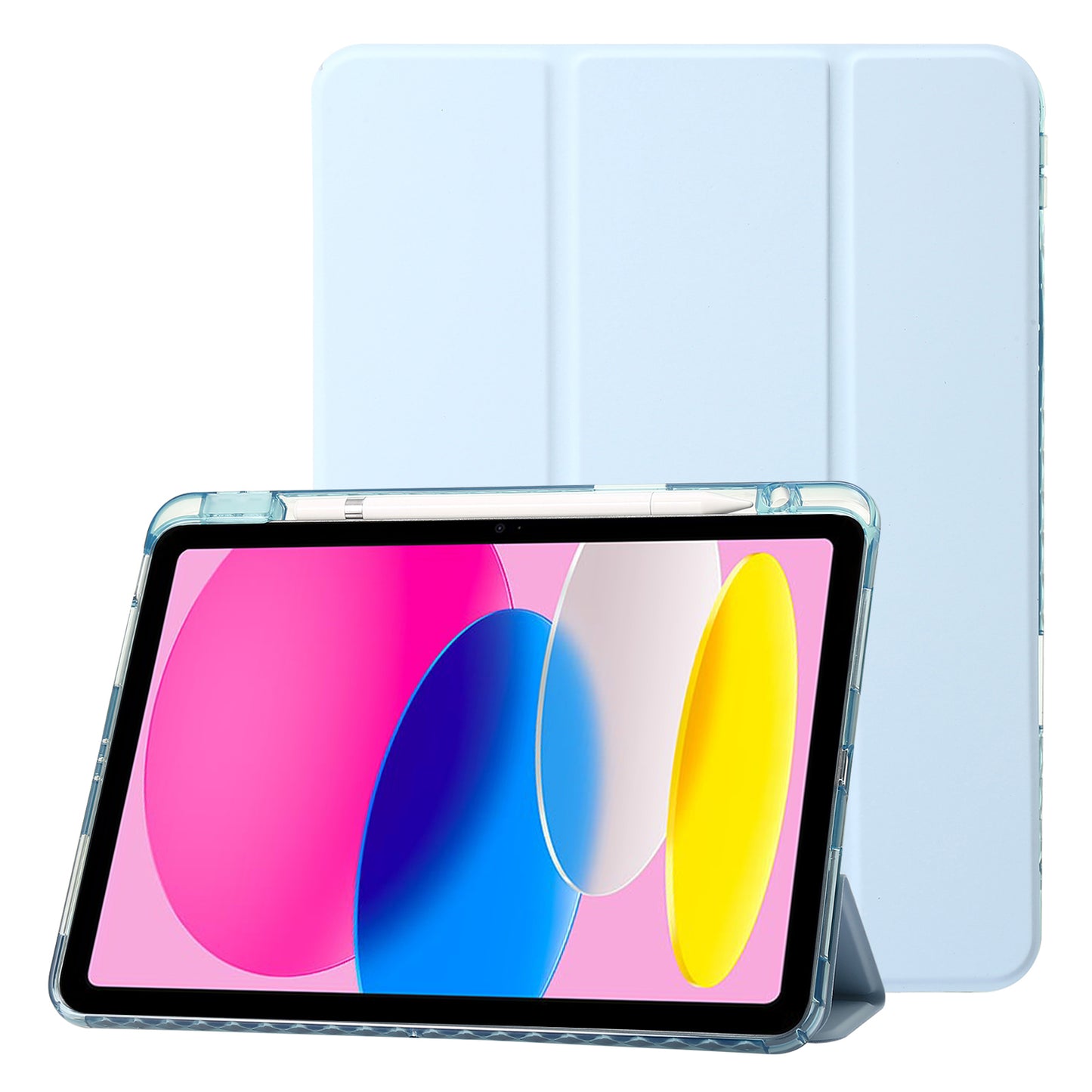 For iPad 10.9 (2022) Tri-fold Stand Smart Case PU Leather Transparent Acrylic+TPU Tablet Cover