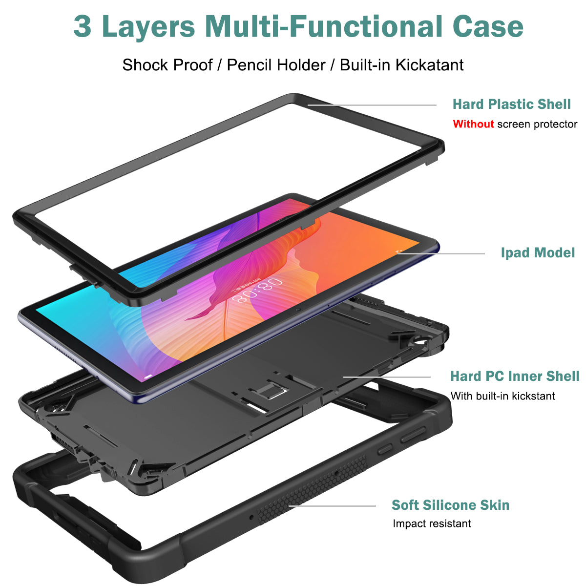 For Huawei MatePad T 10S 10.1 inch / T 10 9.7 inch Shockproof Tablet Shell Kickstand Silicone + PC Dustproof Cover Case