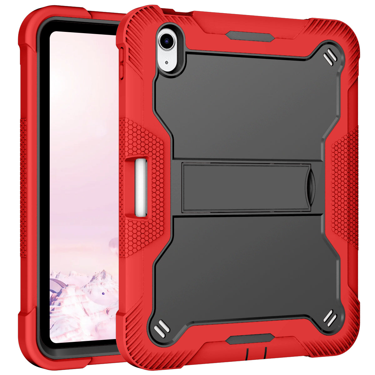 For iPad 10.9 (2022) Tablet Cover Armor Defender Silicone + PC Kickstand Case with Pencil Holder