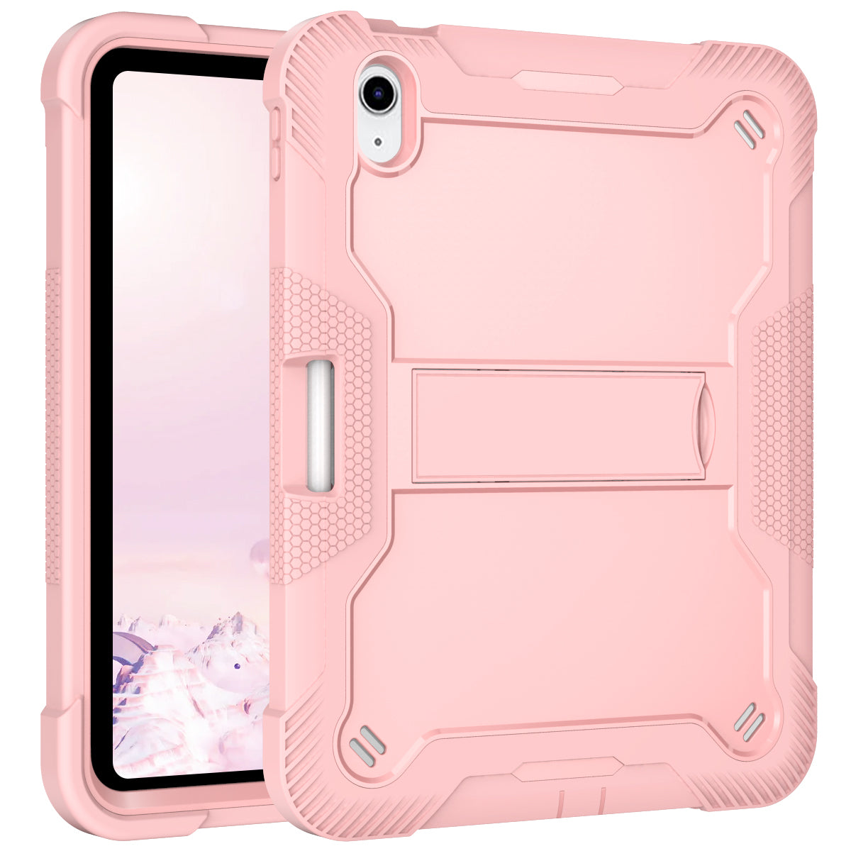 For iPad 10.9 (2022) Tablet Cover Armor Defender Silicone + PC Kickstand Case with Pencil Holder