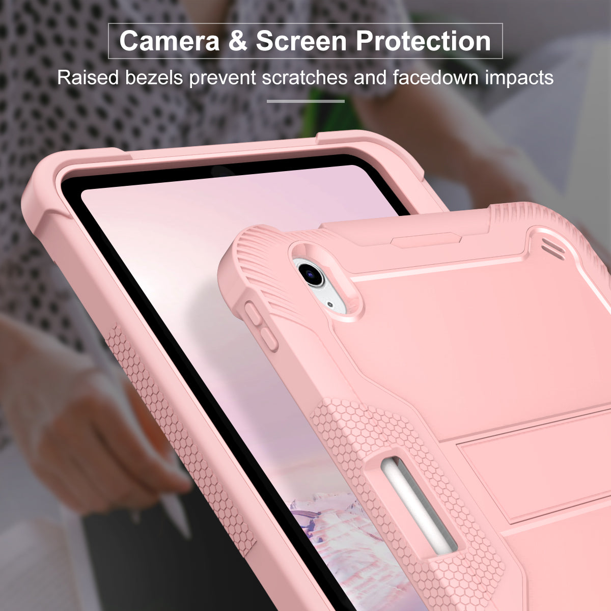 For iPad 10.9 (2022) Tablet Cover Armor Defender Silicone + PC Kickstand Case with Pencil Holder