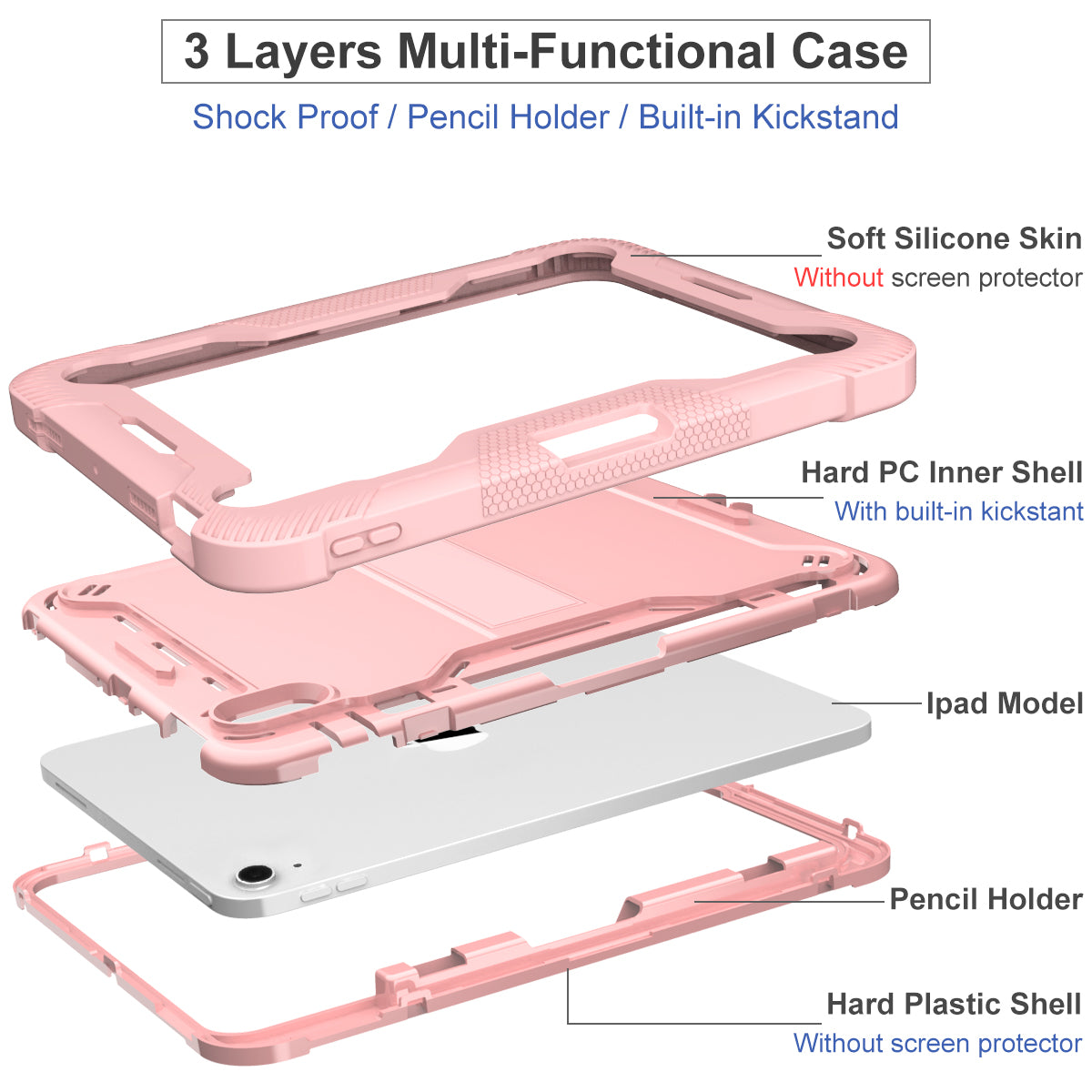 For iPad 10.9 (2022) Tablet Cover Armor Defender Silicone + PC Kickstand Case with Pencil Holder