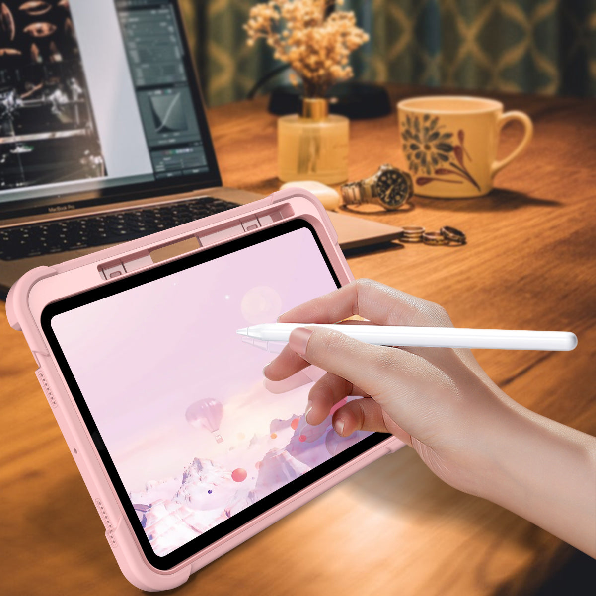 For iPad 10.9 (2022) Tablet Cover Armor Defender Silicone + PC Kickstand Case with Pencil Holder