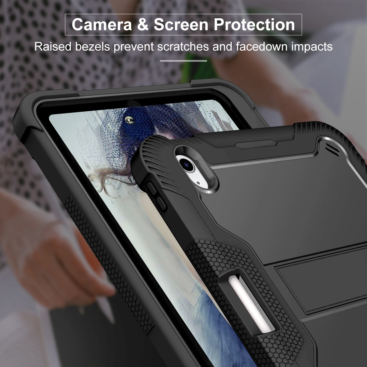 For iPad 10.9 (2022) Tablet Cover Armor Defender Silicone + PC Kickstand Case with Pencil Holder