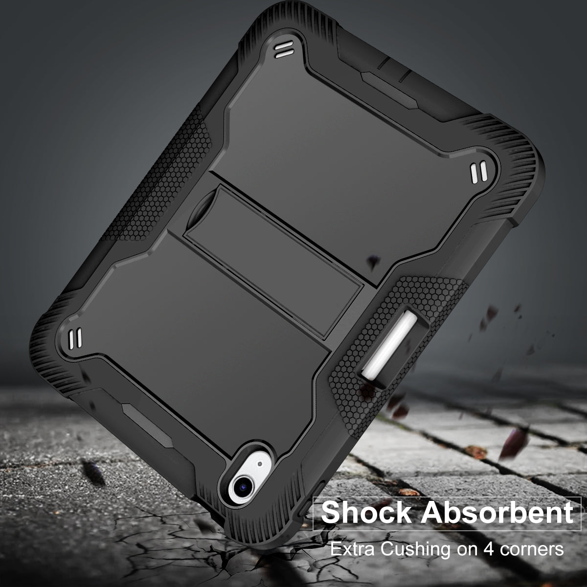 For iPad 10.9 (2022) Tablet Cover Armor Defender Silicone + PC Kickstand Case with Pencil Holder