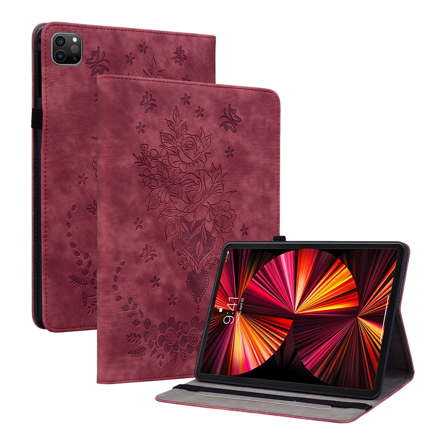 For iPad Pro 11-inch (2018) / (2020) / (2021) / (2022) / Air (2020) / Air (2022) Imprinted Leather Cover Auto Wake / Sleep Stand Case