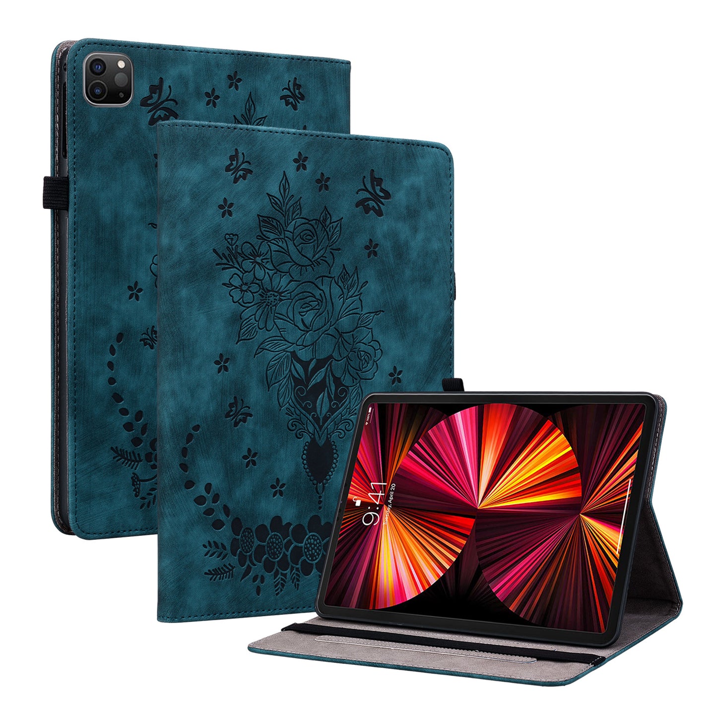 For iPad Pro 11-inch (2018) / (2020) / (2021) / (2022) / Air (2020) / Air (2022) Imprinted Leather Cover Auto Wake / Sleep Stand Case