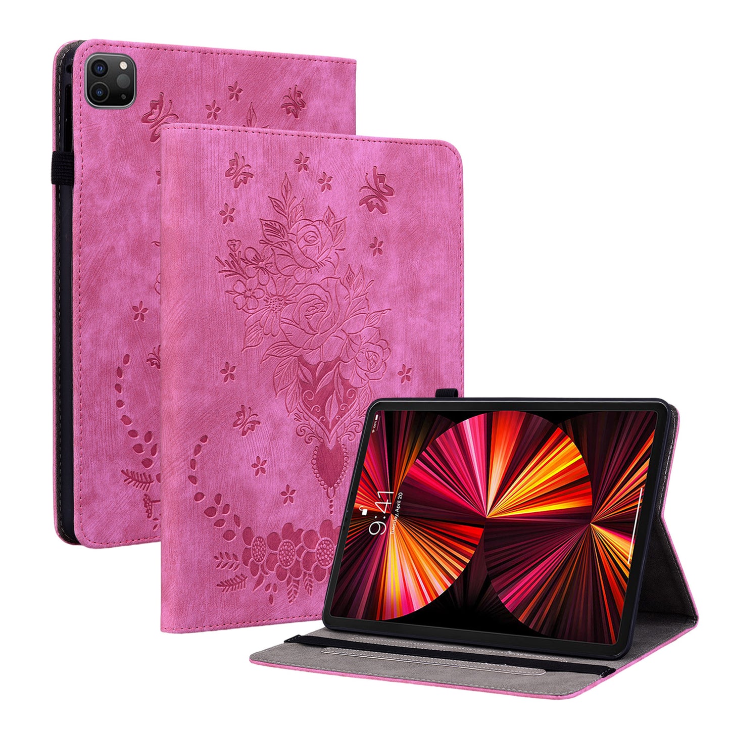 For iPad Pro 11-inch (2018) / (2020) / (2021) / (2022) / Air (2020) / Air (2022) Imprinted Leather Cover Auto Wake / Sleep Stand Case