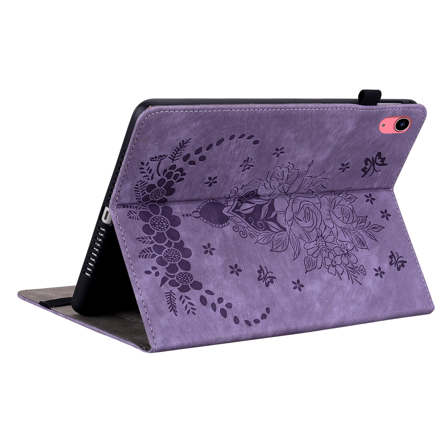 For iPad 10.9 (2022) PU Leather Stand Case Butterfly Rose Imprinted Card Holder Tablet Cover