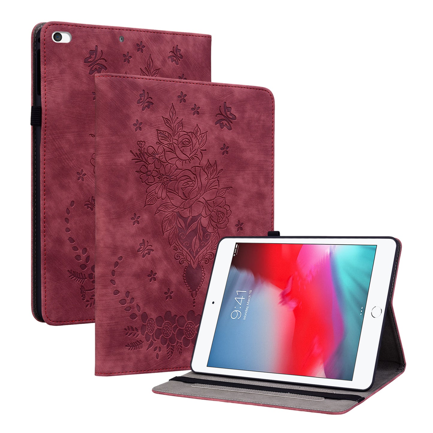 For iPad Mini / Mini 2 / mini 3 / mini 4 / mini (2019) 7.9 inch PU Leather Card Holder Stand Case Imprinted Tablet Anti-drop Cover