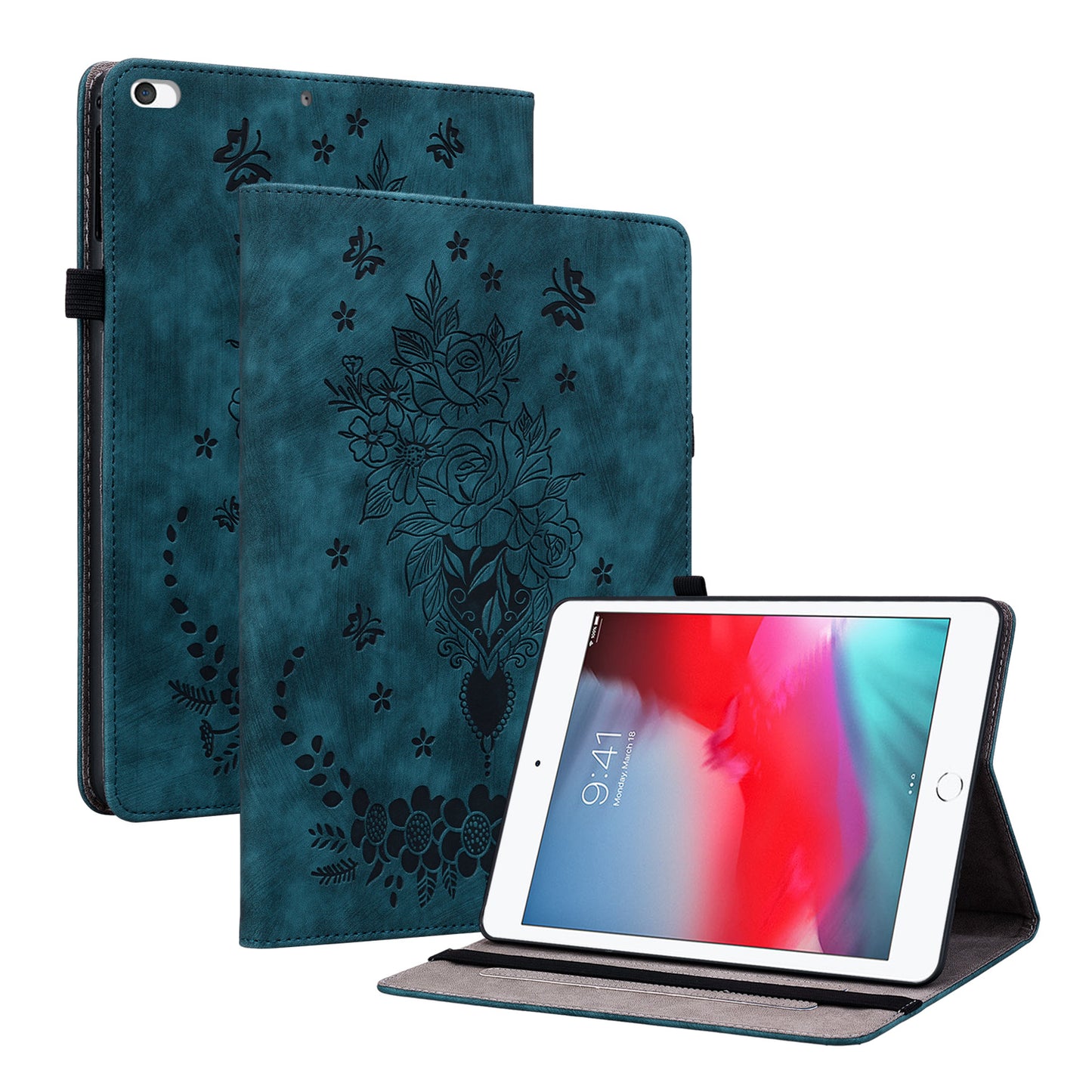 For iPad Mini / Mini 2 / mini 3 / mini 4 / mini (2019) 7.9 inch PU Leather Card Holder Stand Case Imprinted Tablet Anti-drop Cover