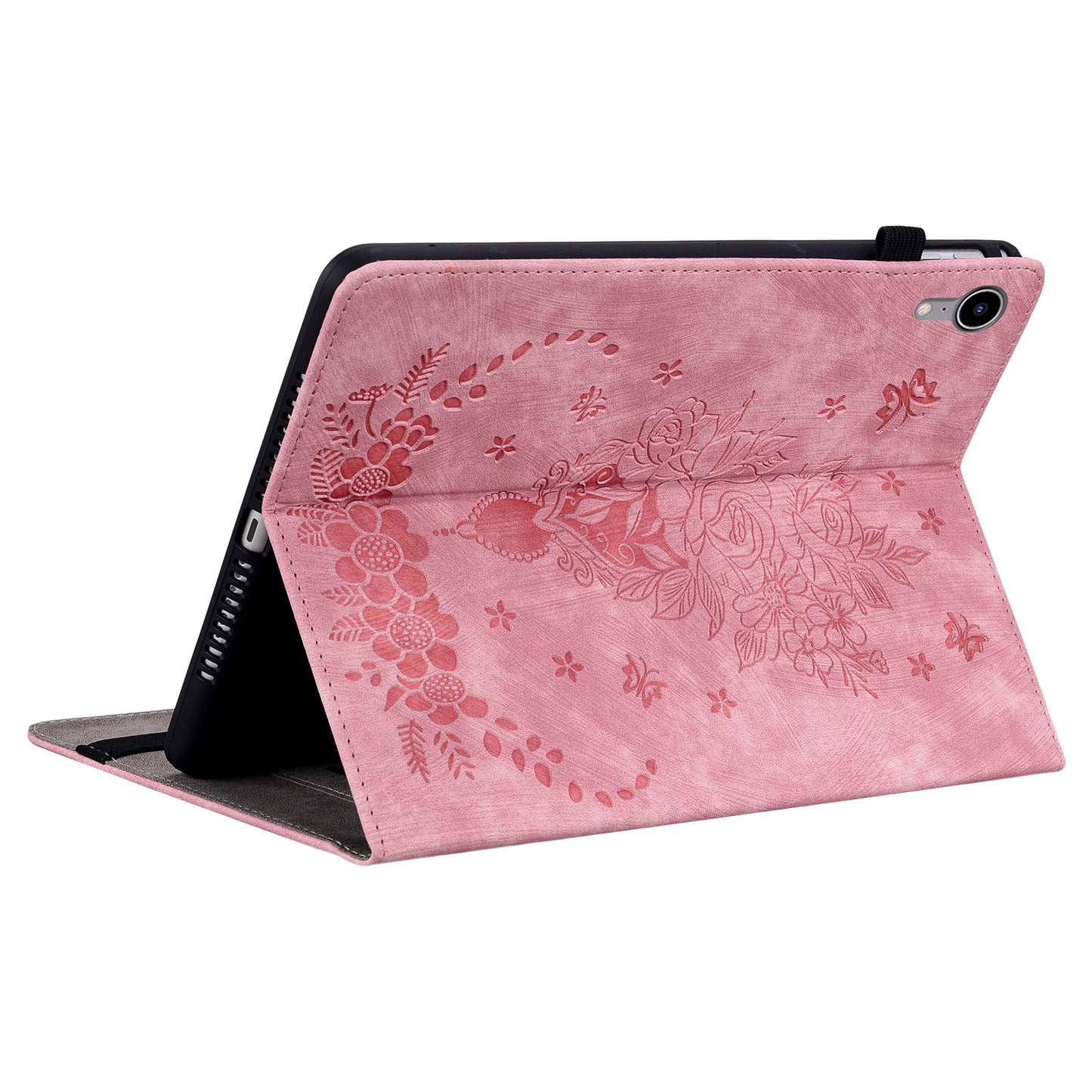 For iPad mini (2021) PU Leather Card Holder Shell Butterfly Rose Imprinted Tablet Stand Case