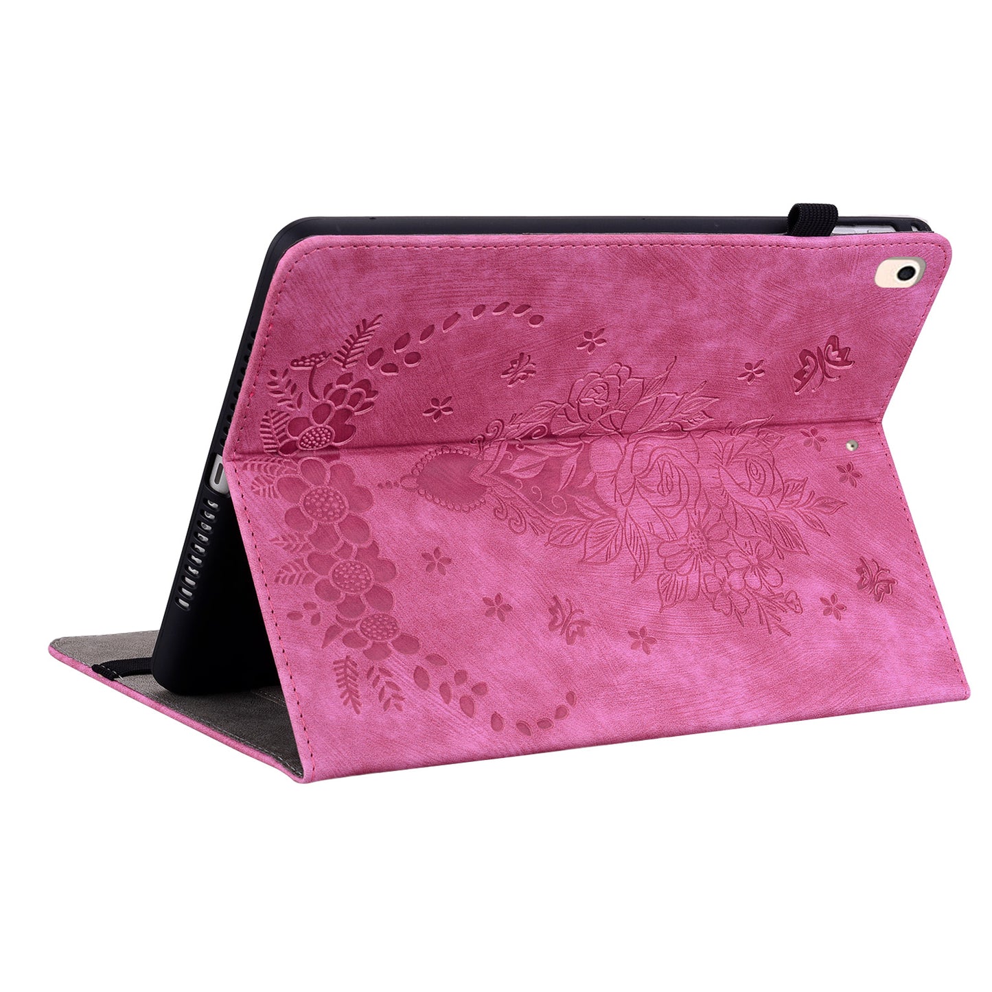 For iPad Air (2013) / Air 2 / iPad 9.7-inch (2017) / (2018) PU Leather Stand Shell Butterfly Rose Imprinted Tablet Case with Card Slots