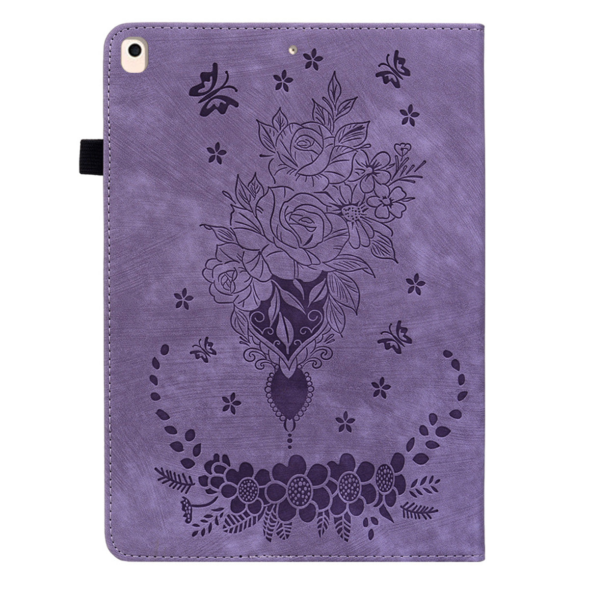For iPad Air (2013) / Air 2 / iPad 9.7-inch (2017) / (2018) PU Leather Stand Shell Butterfly Rose Imprinted Tablet Case with Card Slots