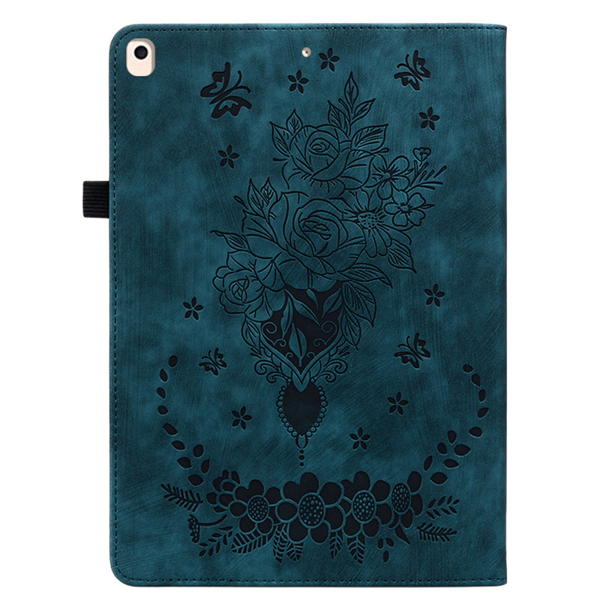 For iPad Air (2013) / Air 2 / iPad 9.7-inch (2017) / (2018) PU Leather Stand Shell Butterfly Rose Imprinted Tablet Case with Card Slots
