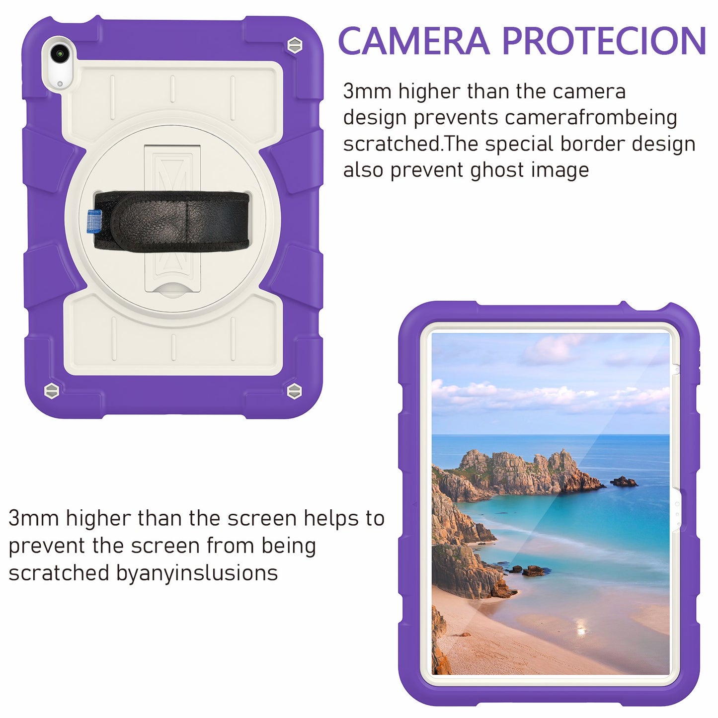 For iPad 10.9 (2022) TPU+PC Tablet Case Rotating Hand Strap Kickstand Cover with Shoulder Strap