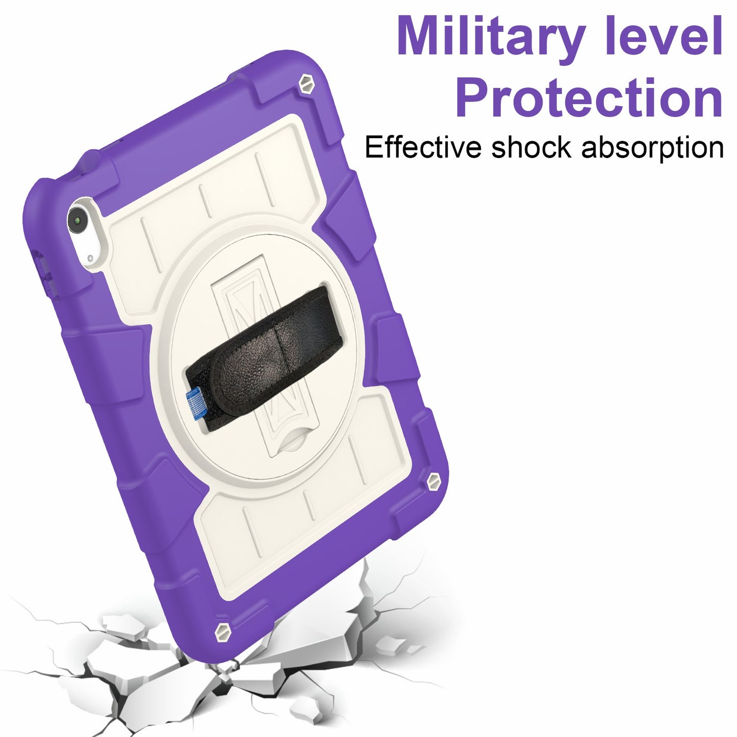 For iPad 10.9 (2022) TPU+PC Tablet Case Rotating Hand Strap Kickstand Cover with Shoulder Strap