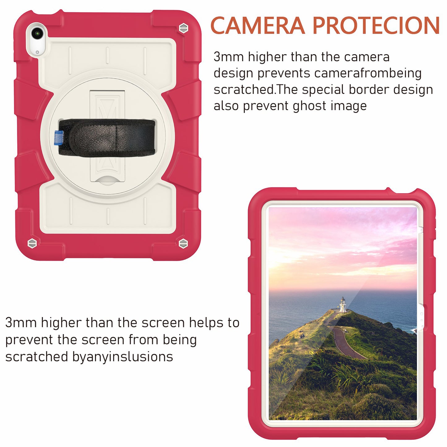 For iPad 10.9 (2022) TPU+PC Tablet Case Rotating Hand Strap Kickstand Cover with Shoulder Strap