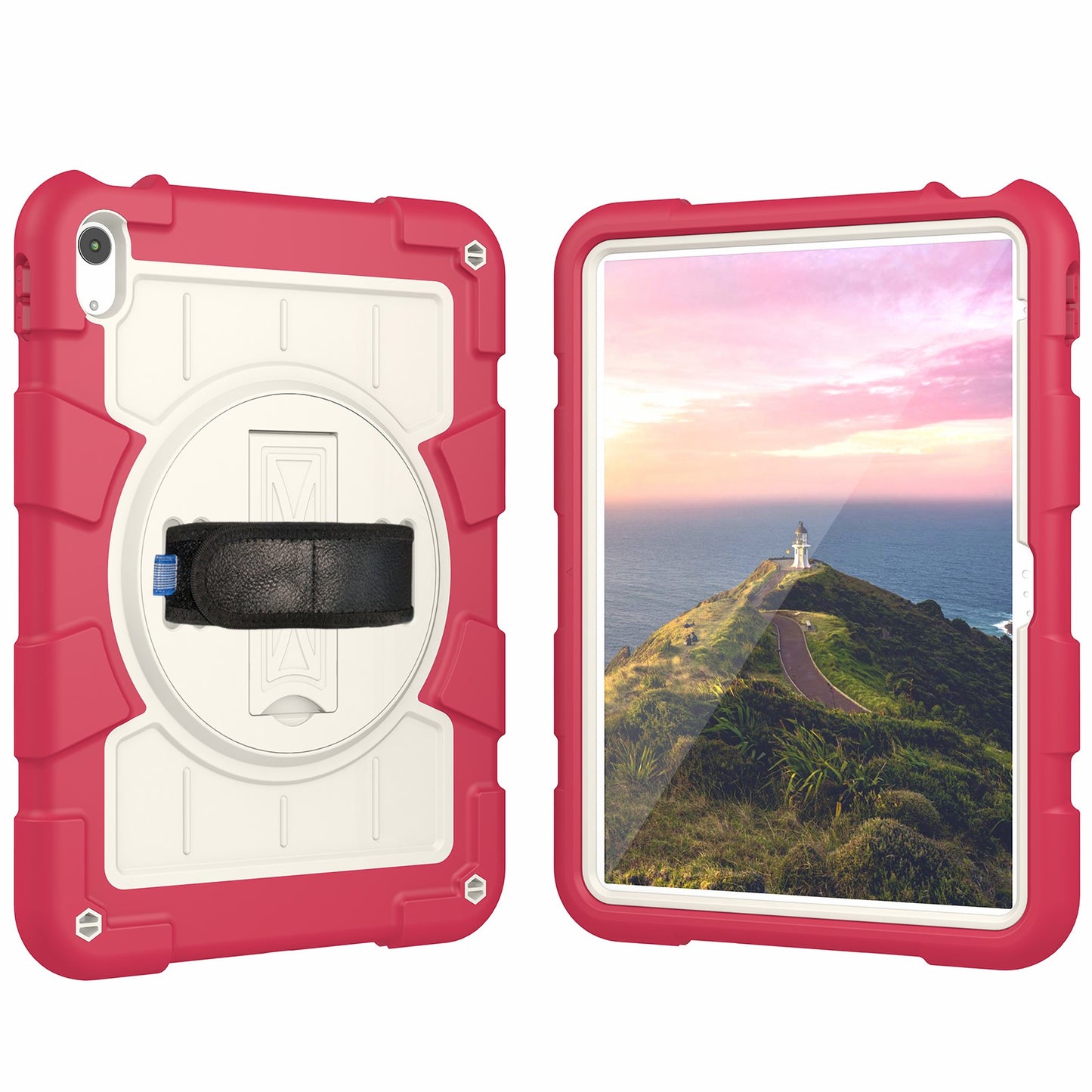 For iPad 10.9 (2022) TPU+PC Tablet Case Rotating Hand Strap Kickstand Cover with Shoulder Strap