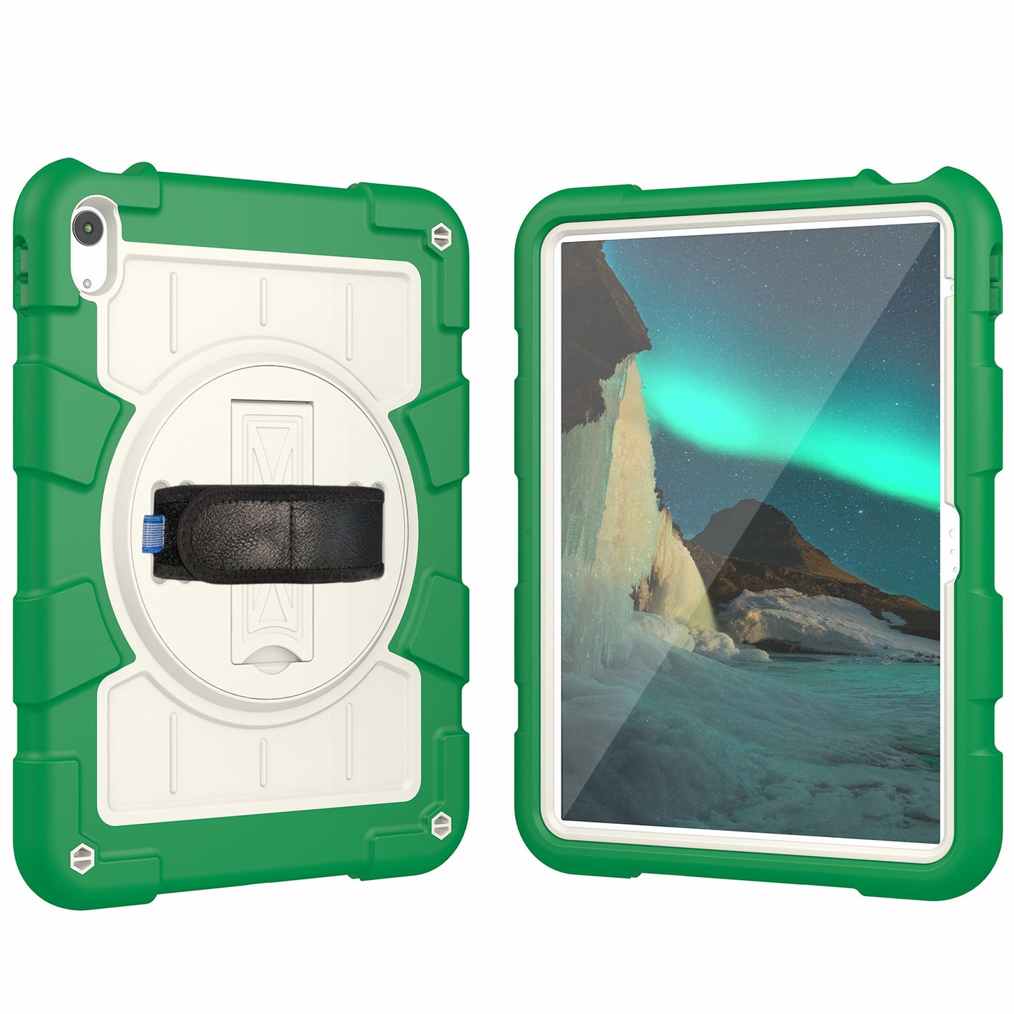 For iPad 10.9 (2022) TPU+PC Tablet Case Rotating Hand Strap Kickstand Cover with Shoulder Strap